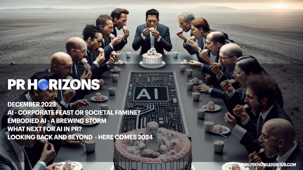 Image shows the corporate feast on AI - an image collaboration set against the horizon and the table set for a feast